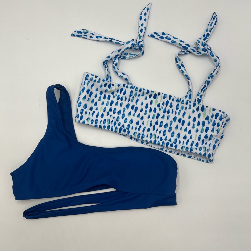 Lot of 2 Bikini Tops size Small Blue white by SHEIN